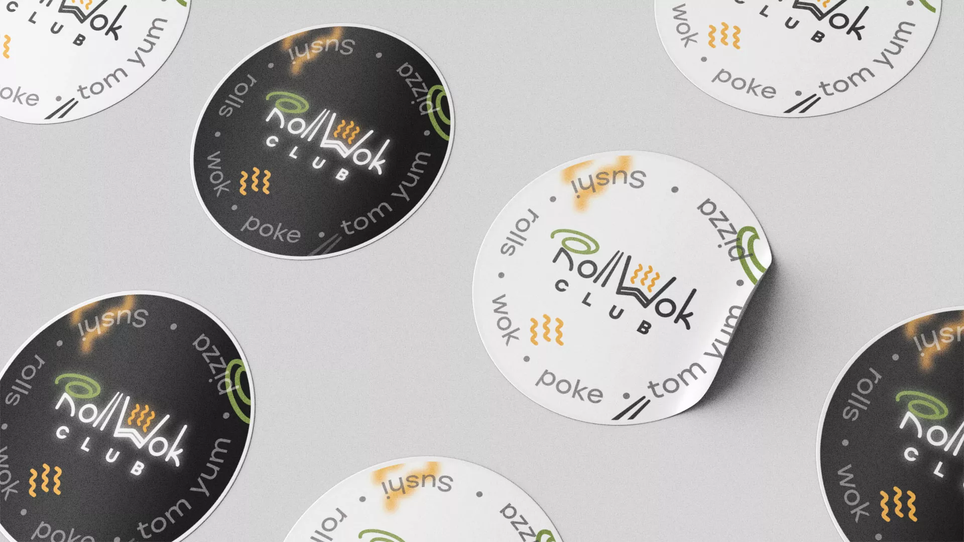 Разработка наклеек для суши-бара «Roll Wok Club» в Волхове